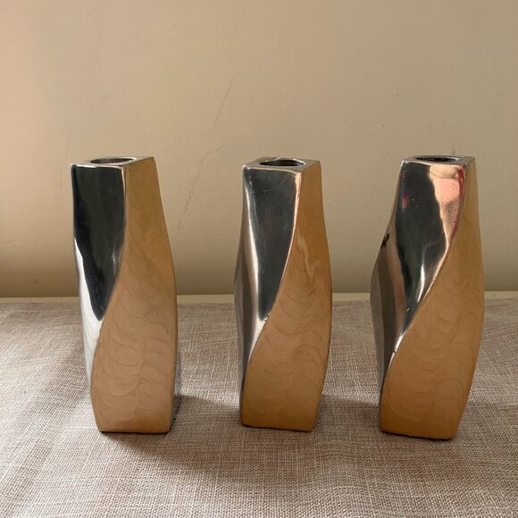 Vintage Scandinavian Style Twist Candle Holders - Silver Tone Metal - Picture 10 of 12